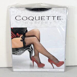 1 pair Coquette Black Thigh High Fishnet Stockings Satin ruffle bow tops #1780